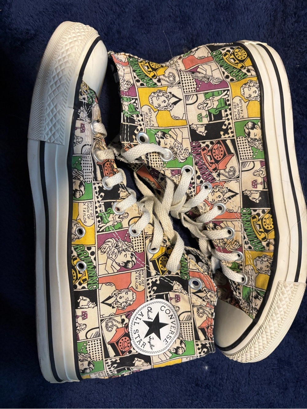 Converse High Top Comic Panel Sneakers in White, Black, Pink, Green, Yellow - Picture 2 of 6